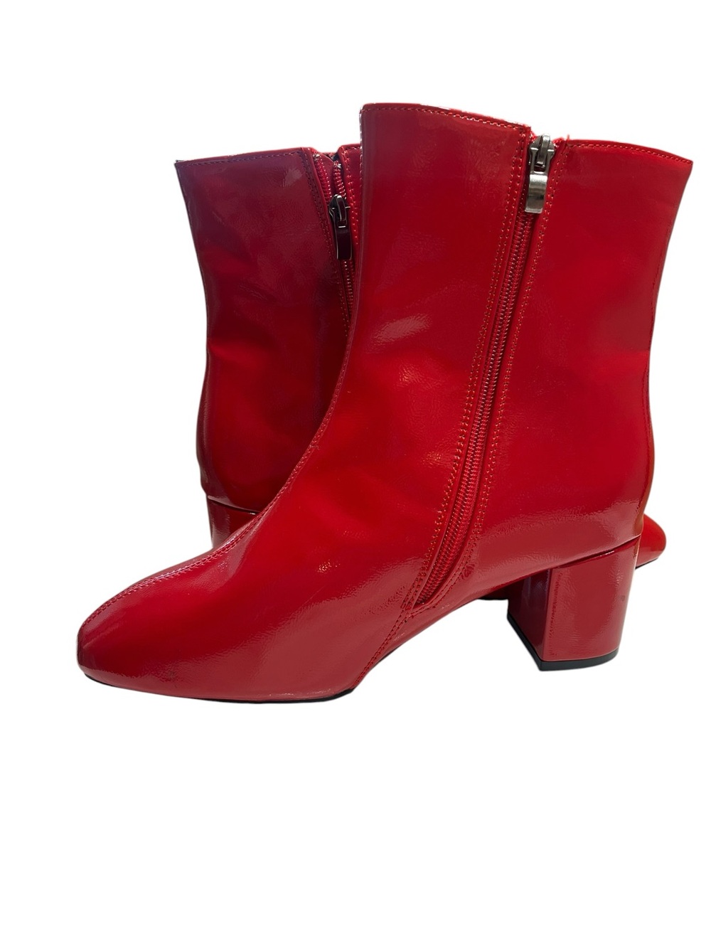 NWOT Red Patent Faux Leather Ankle Heeled Boots - Size 9.5 - Picture 3 of 6